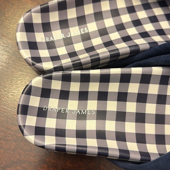 DRAPER JAMES STELLA SLIDES WOMENS SZ 7.5 NAVY & WHITE PLAID GINGHAM SANDAL - Picture 7 of 10